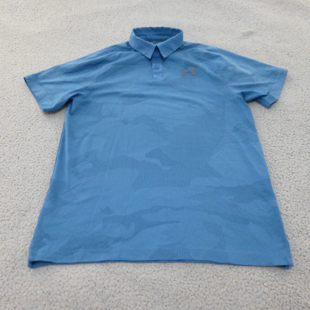 Under Armour Shirt Mens Medium Polo Blue Heatgear Golf Camo Mesh Short Sleeve